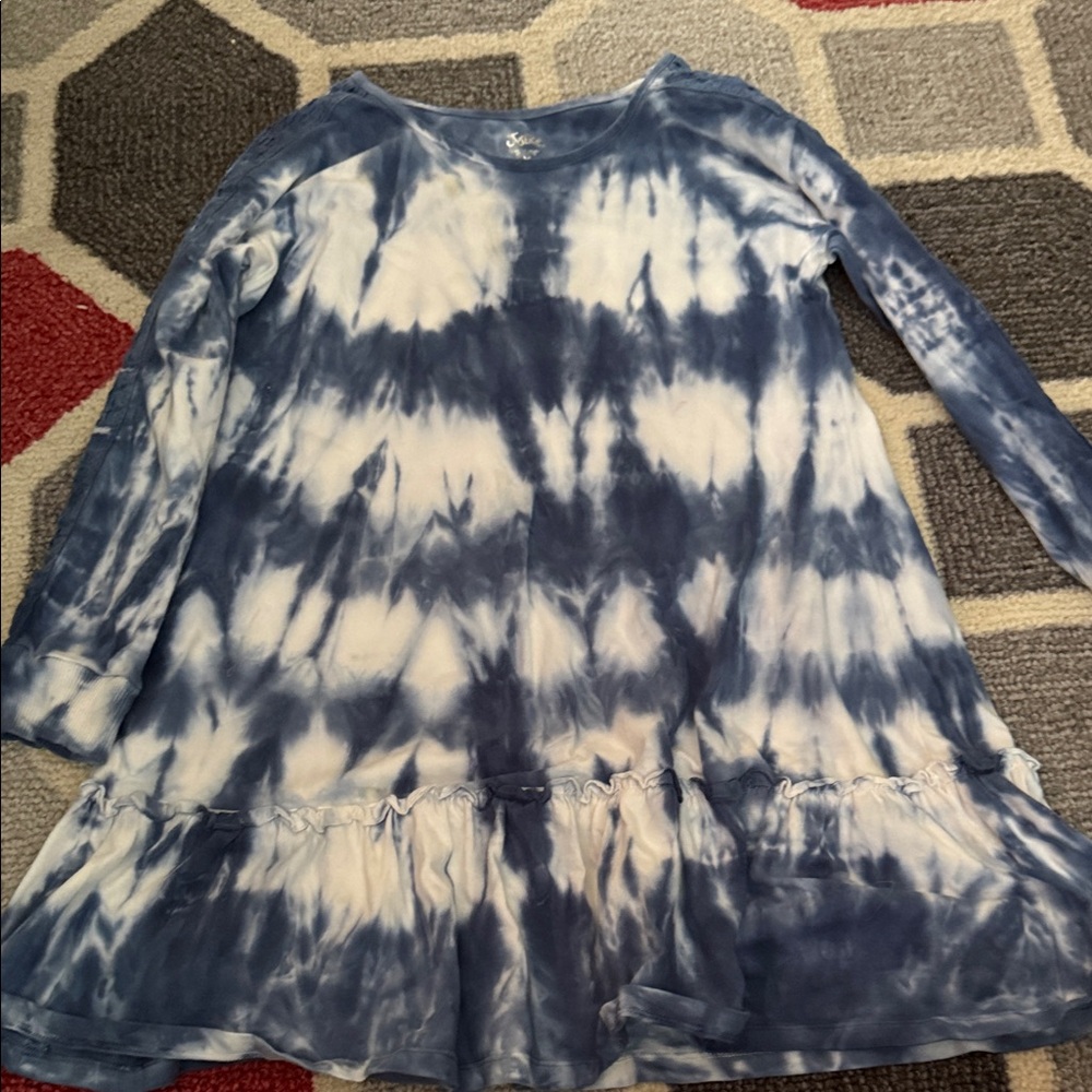 Justice Blue and White Tie-Dye Long Sleeve Dress